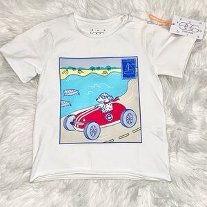 Kids EGG collective tee- White with puppy dog car Graphic NWT
